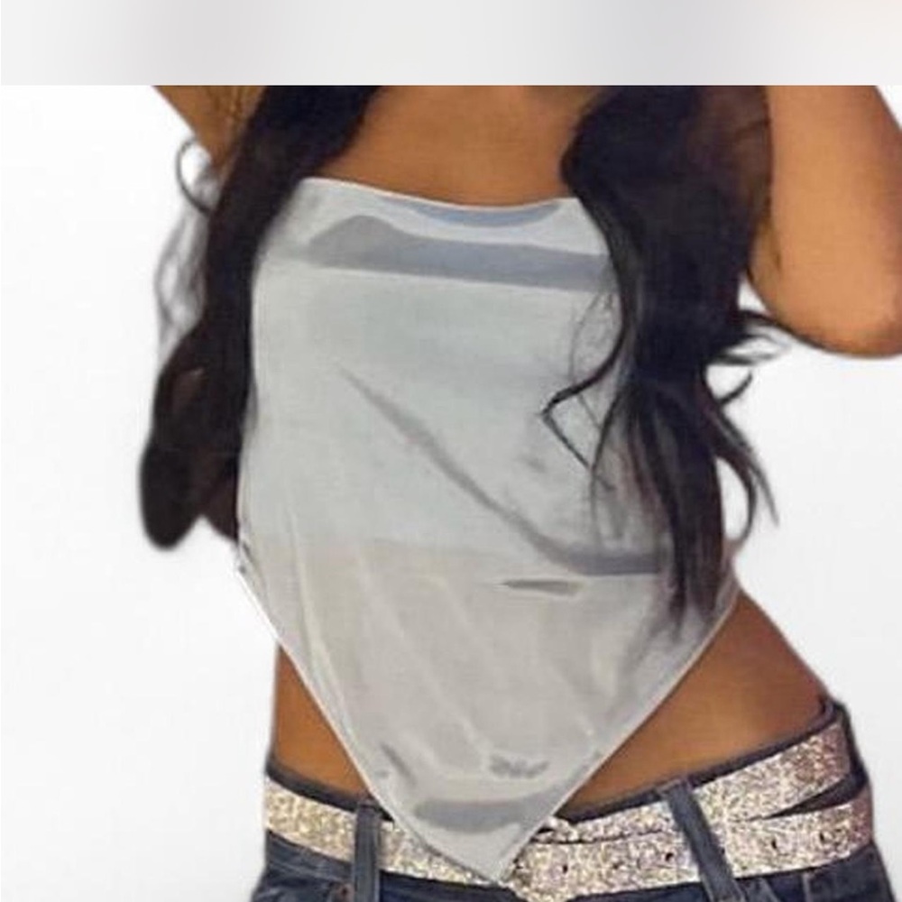 Blue Satin Crop Top